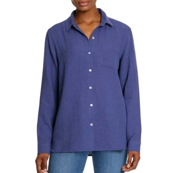 Jessica Simpson Womens Gauzy Button Front Shirt Sz S Blue Relaxed Coastal Boho - Picture 1 of 9